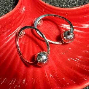 Vintage Taxco Mexico 925 SS Mid-Century Modern Abstract Oval Hoop stud Earrings.